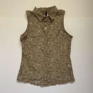 Shelly Tan Lace Sheer Sleeveless Blouse
